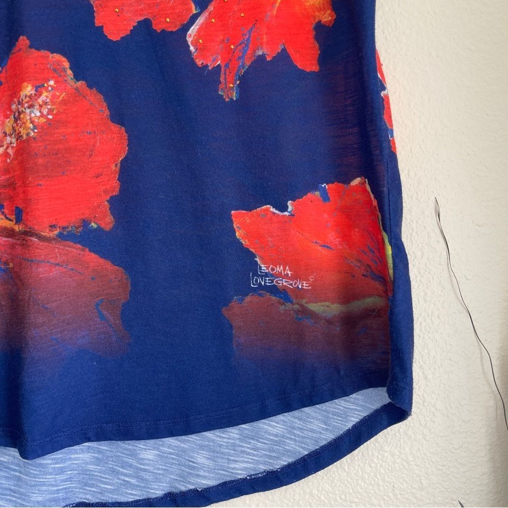 Leoma Lovegrove Floral V-Neck Top Red and Blue Tropical beaded - Picture 2 of 11